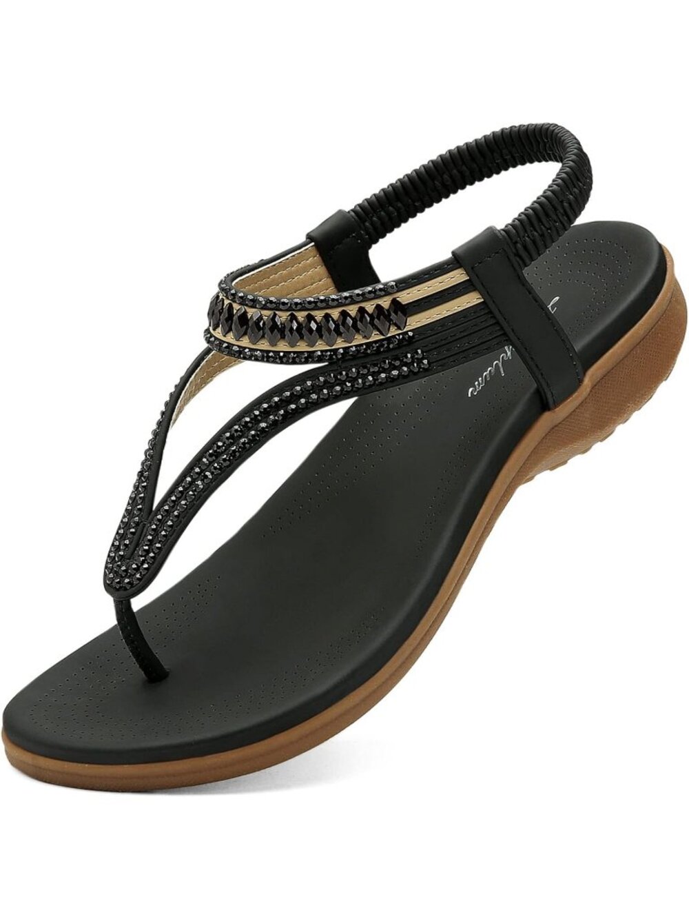 Women's Arch Support Flip Flops Classic Black Shoes Ankle Strap Flat Sandals